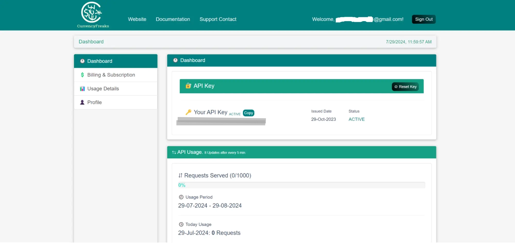 Exchange Rates API dashboard for exchange rate conversions and exchange rate data