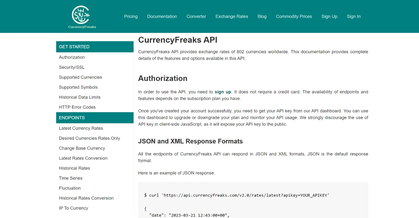 CurrencyFreaks Documentation Page